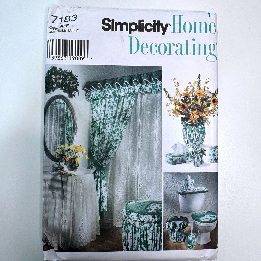 Simplicity 7183 Uncut Sewing Pattern Bathroom Decor Shower Curtain Sink Skirt
